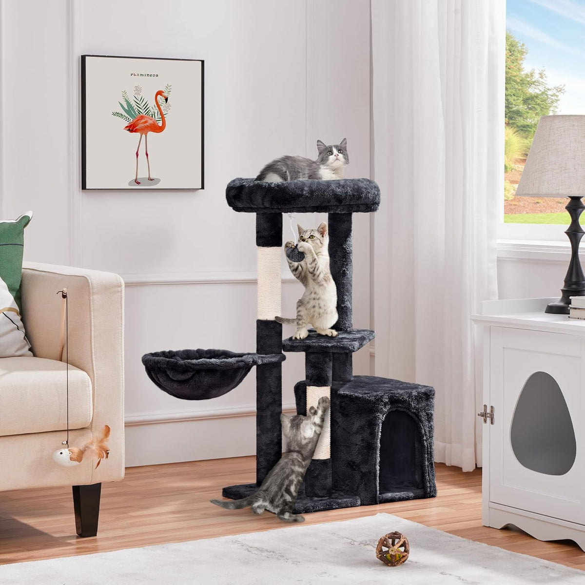 34-Inch Modern Cat Tree with Scratching Posts, Cozy Condo, Fluffy Nest, and Spacious Platform for Indoor Cats and Kittens
