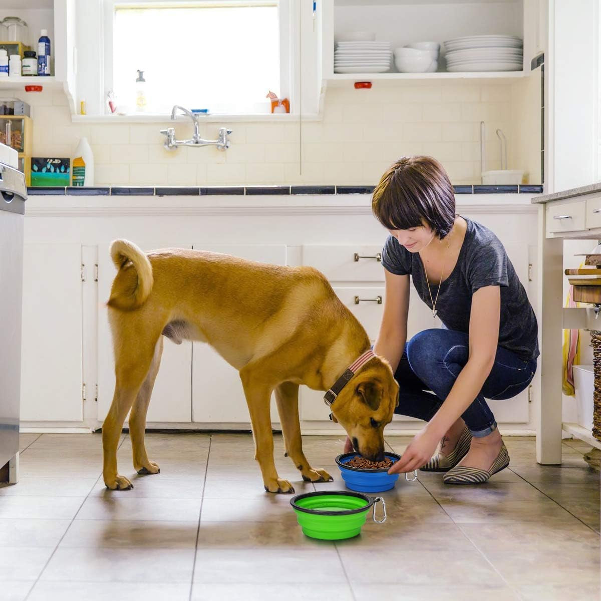 Large Collapsible Dog Bowls - 2 Pack, 34Oz Foldable Travel Bowls for Dogs