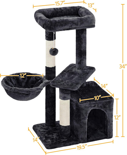 34-Inch Modern Cat Tree with Scratching Posts, Cozy Condo, Fluffy Nest, and Spacious Platform for Indoor Cats and Kittens