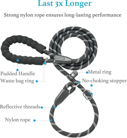 Premium 6 FT Black Slip Lead Dog Leash, 1/2" Width, Durable Design