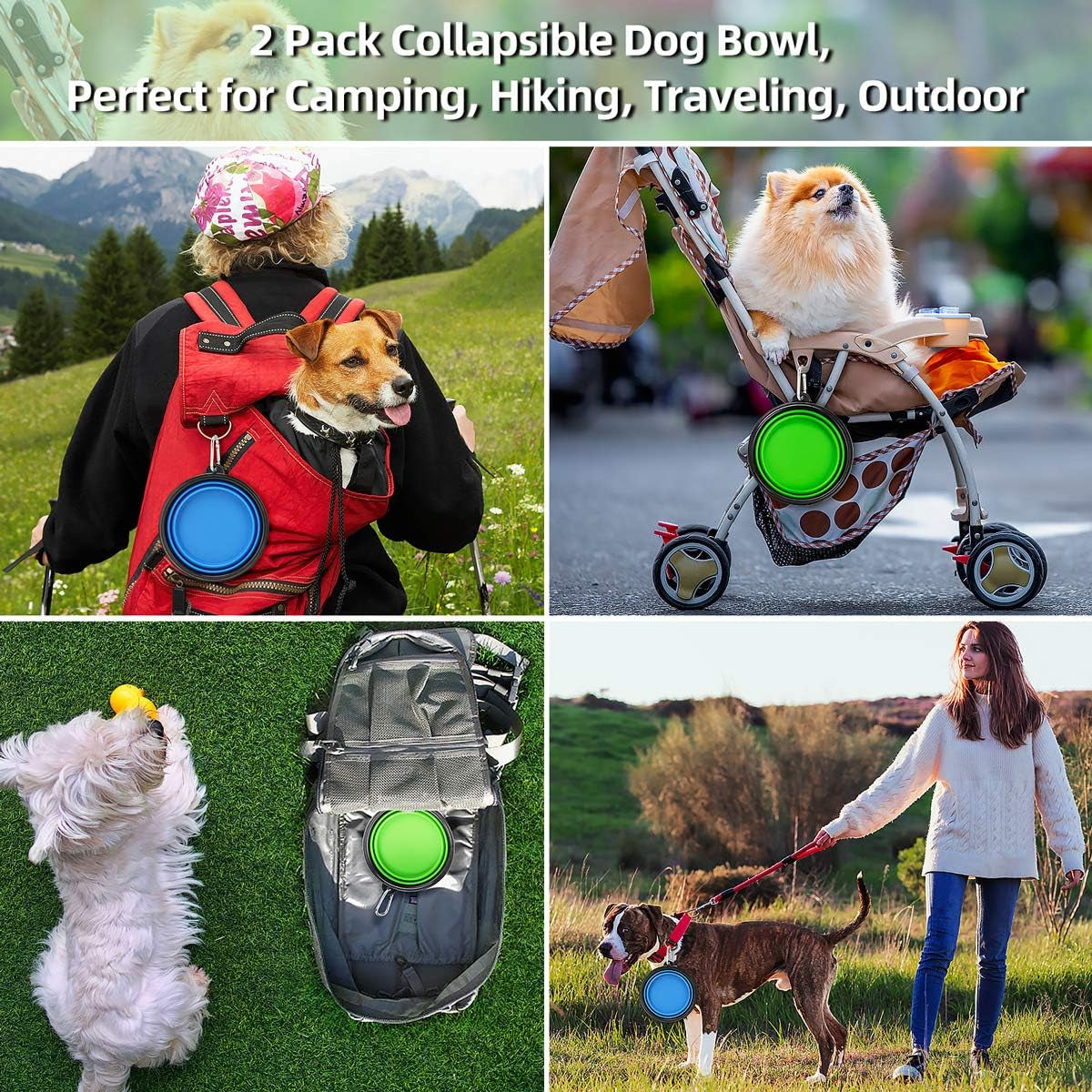 Large Collapsible Dog Bowls - 2 Pack, 34Oz Foldable Travel Bowls for Dogs