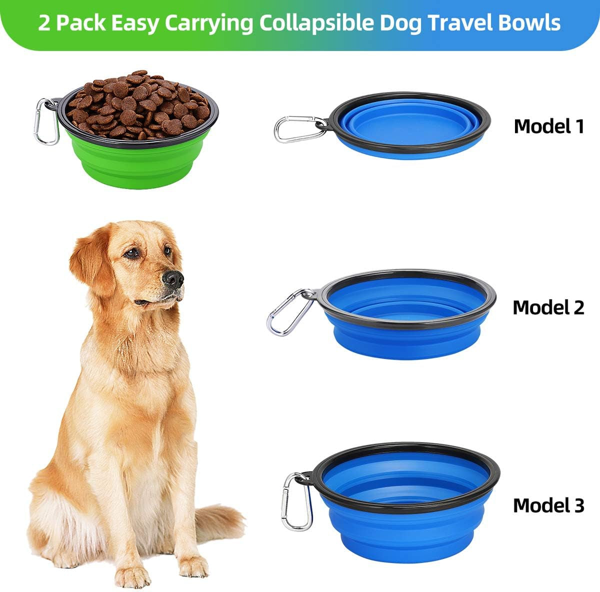 Large Collapsible Dog Bowls - 2 Pack, 34Oz Foldable Travel Bowls for Dogs